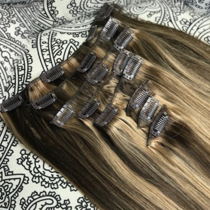 Luxury Clip-Ins Hair Extension #4/27 Brown Mixer