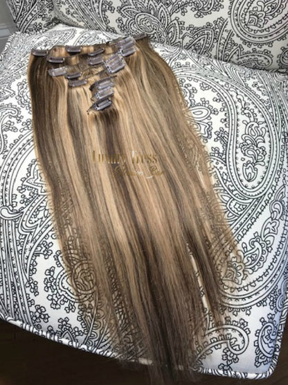 Luxury Clip-Ins Hair Extension #4/27 Brown Mixer