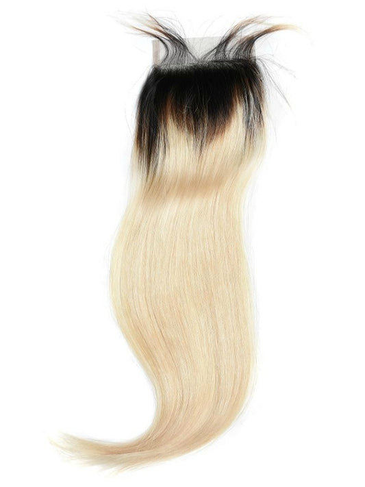 Black Russian Ombre /Straight Blonde Lace Closure 4x4
